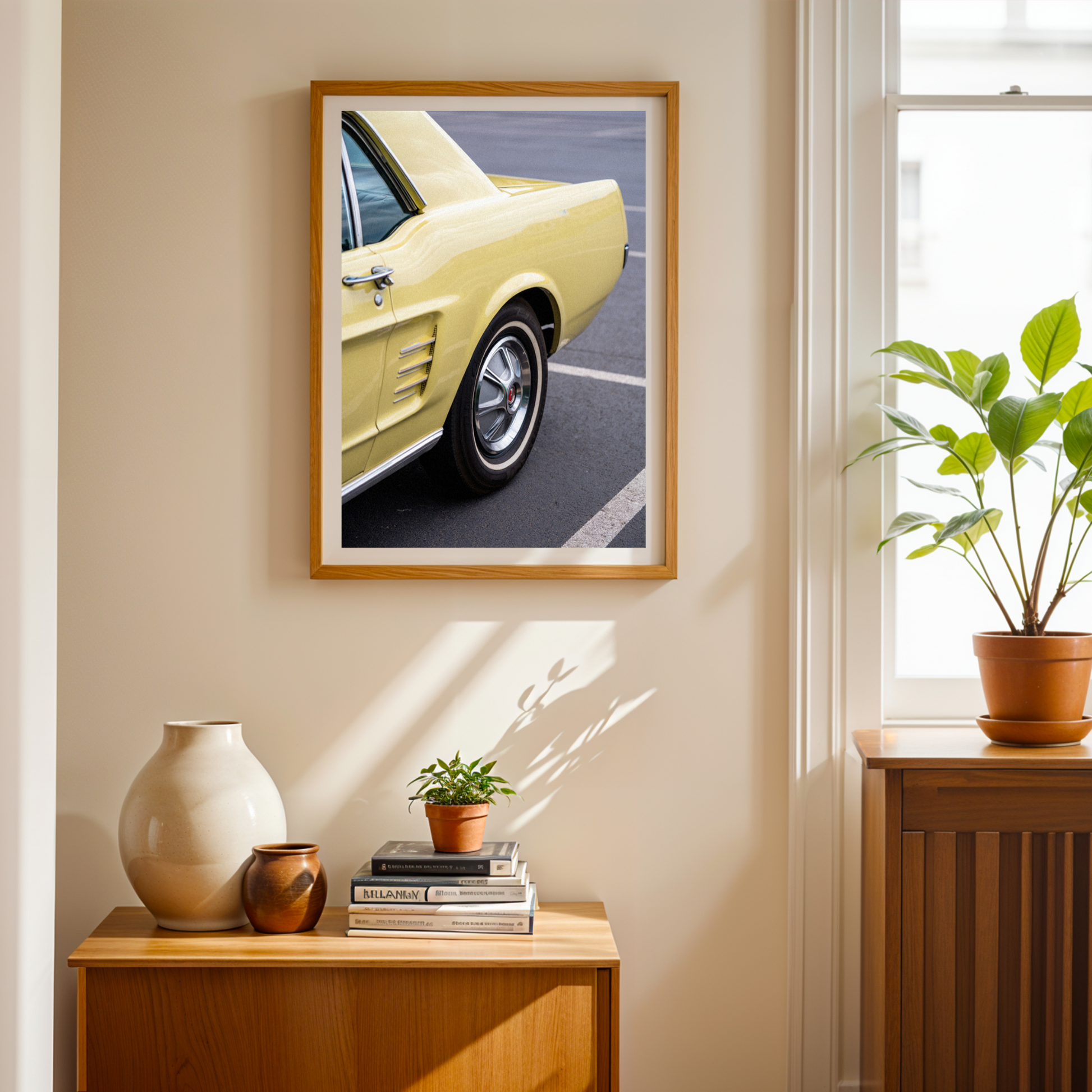 Classic Pastel Yellow Vintage Car Poster - Nostalgic American Muscle Car Art Print