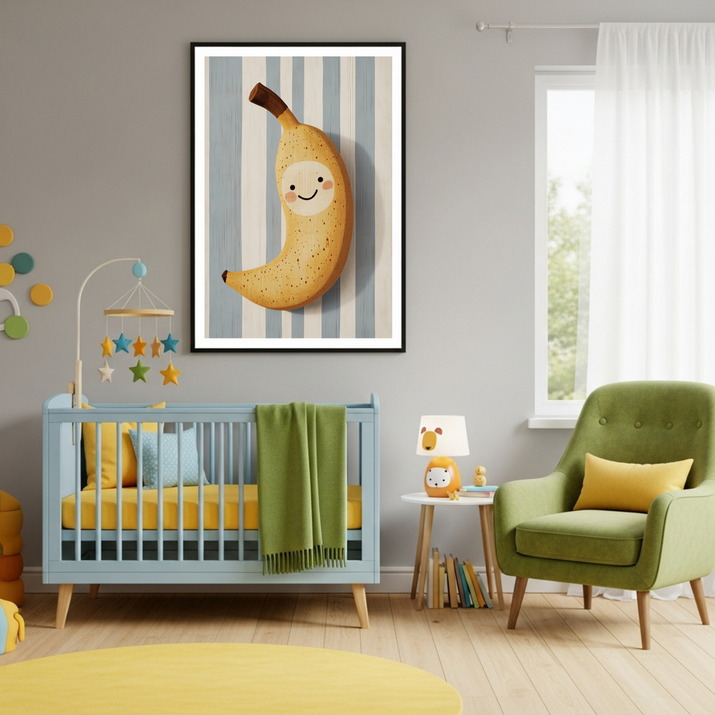 Charming Smiling Banana Poster - Whimsical Fruit Art for Kids' Rooms & Playful Decor