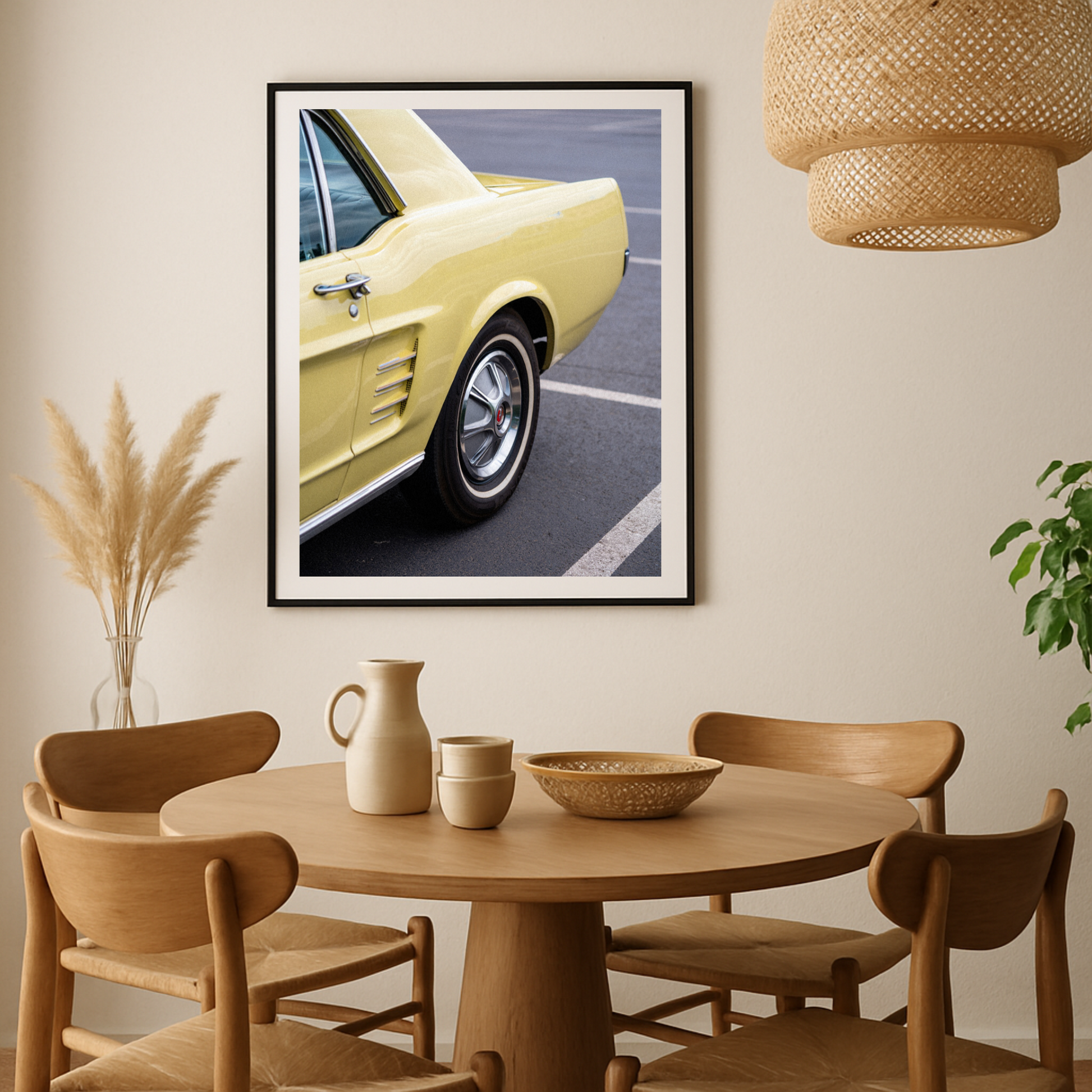 Classic Pastel Yellow Vintage Car Poster - Nostalgic American Muscle Car Art Print