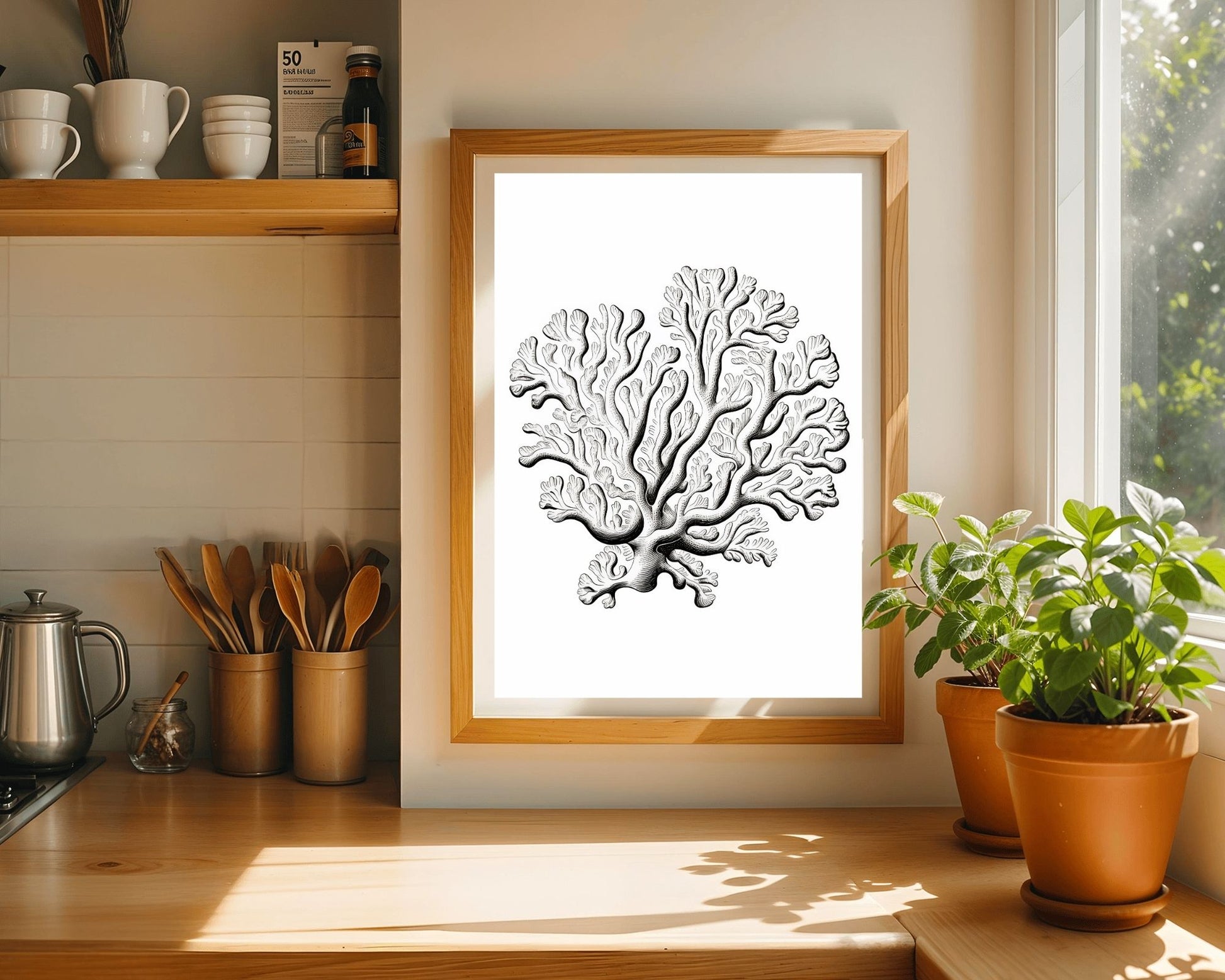 Black and White Coral Illustration Art Print
