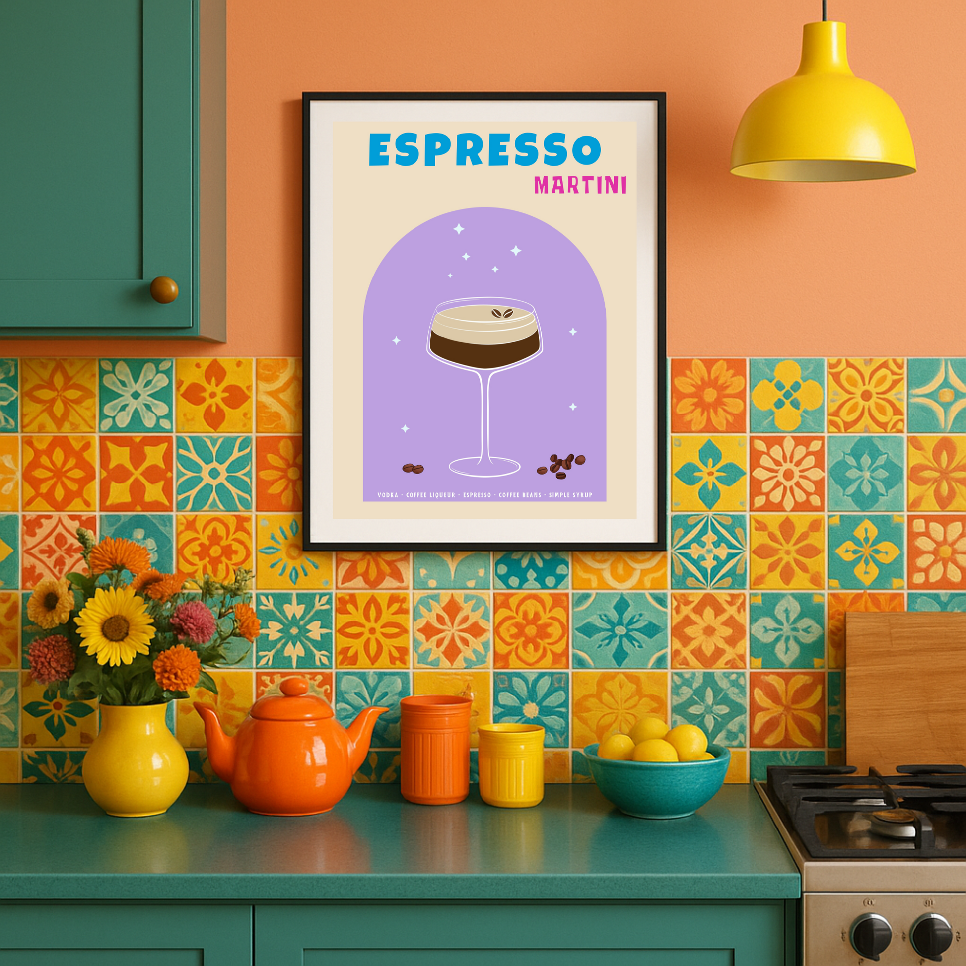 Chic Espresso Martini Cocktail Poster | Retro Kitchen & Bar Cart Art in Vibrant Pop Colors