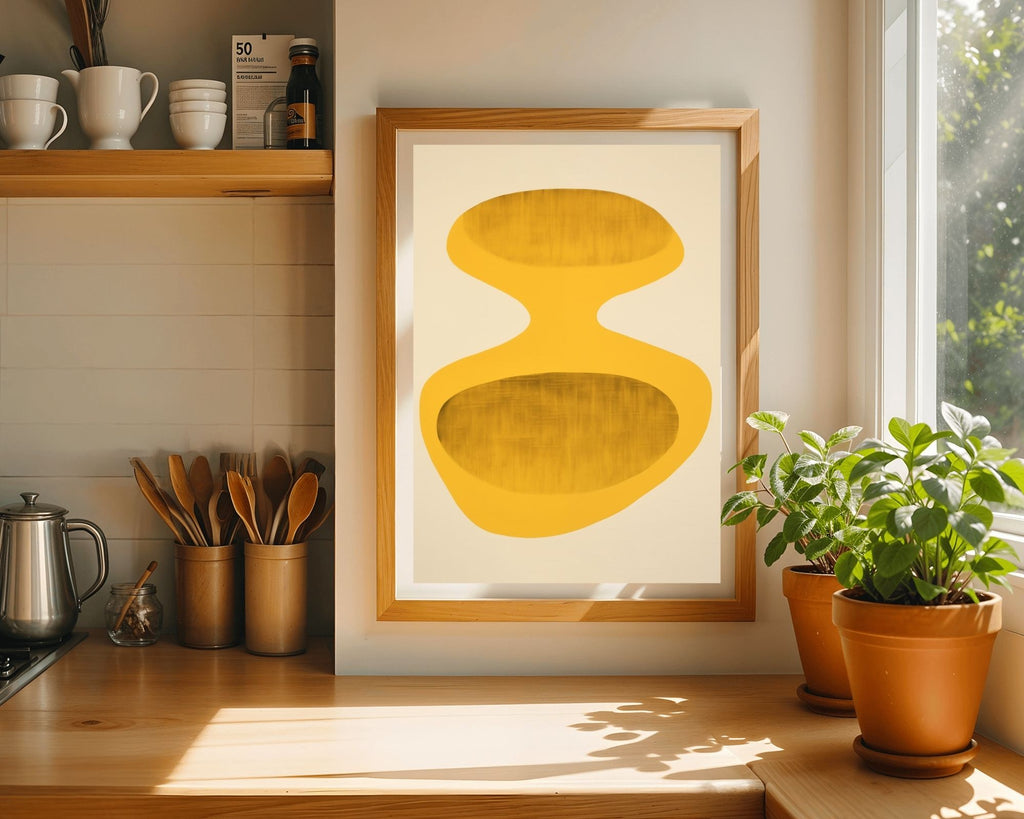 Abstract Yellow Shapes on Beige Art Print