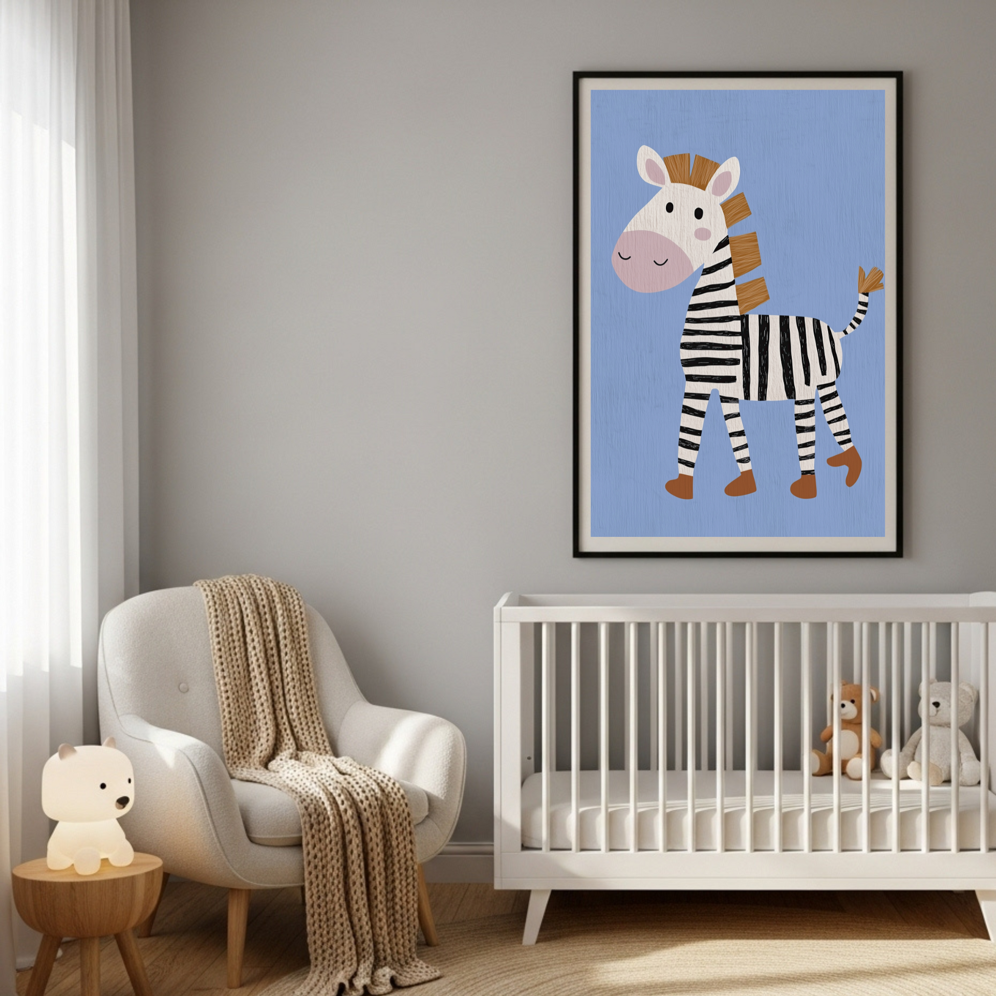 Charming Baby Zebra Poster - Whimsical Kids' Room Decor