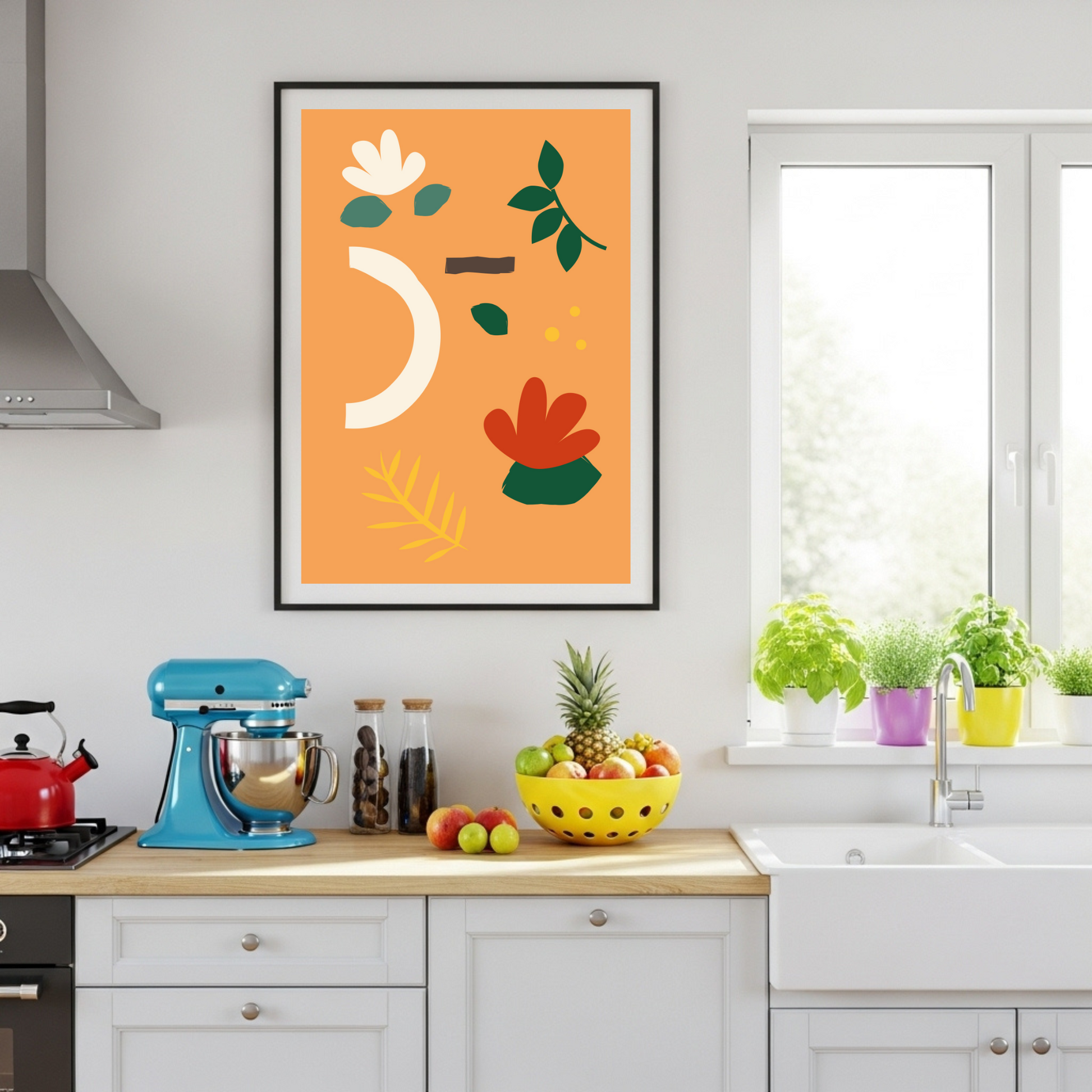 Abstract Boho Botanical Art Print: Warm Earth Tones & Playful Shapes Poster