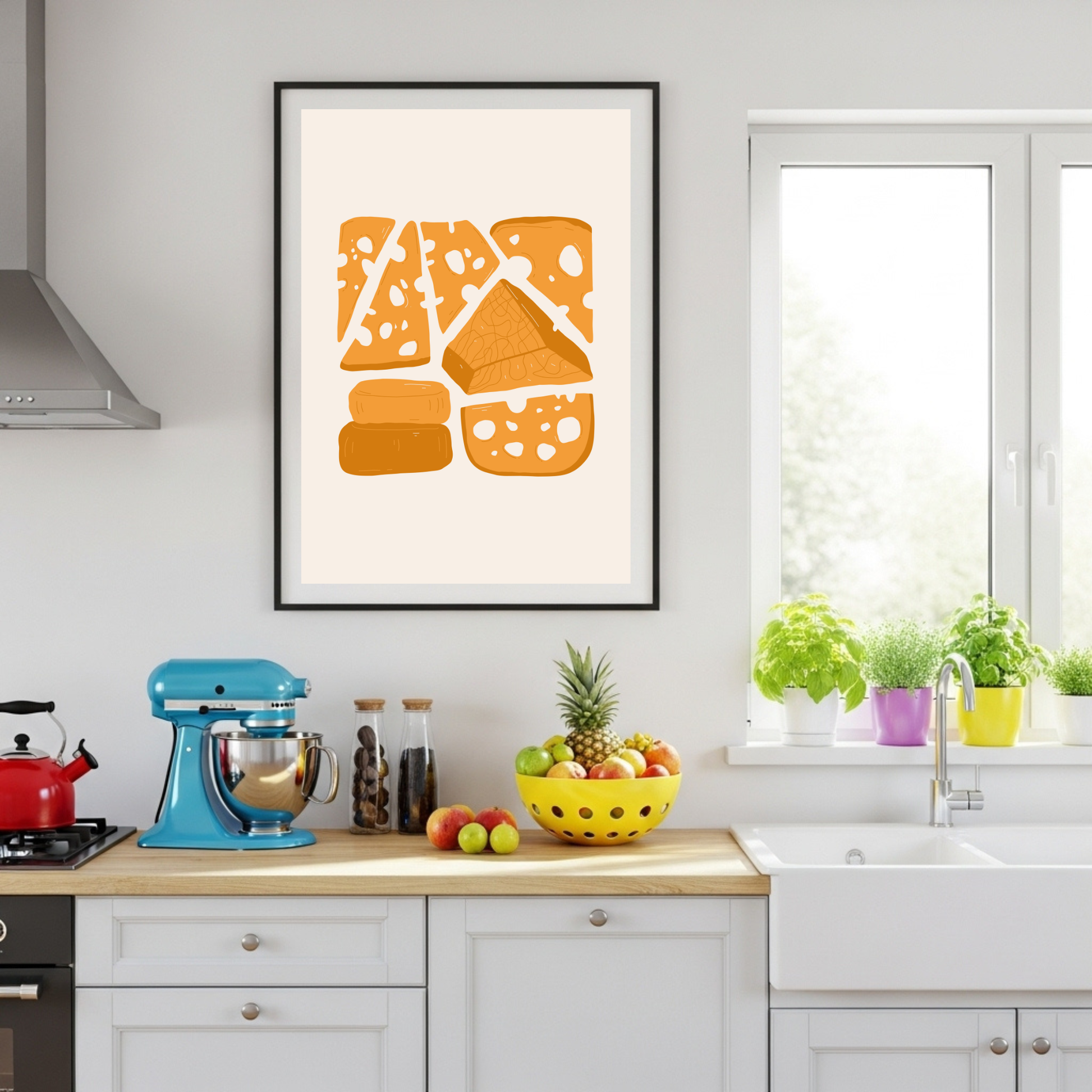 Charming Artisan Cheese Collection Poster - Delightful Food Art Print in Various Sizes