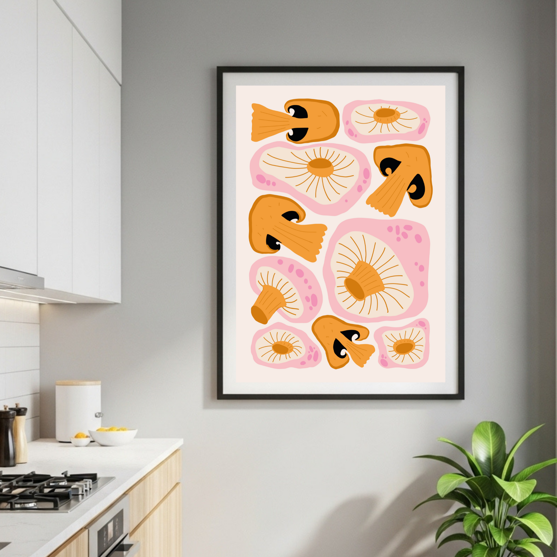 Abstract Pink & Orange Mushroom Poster - Whimsical Fungi Art for Modern Spaces