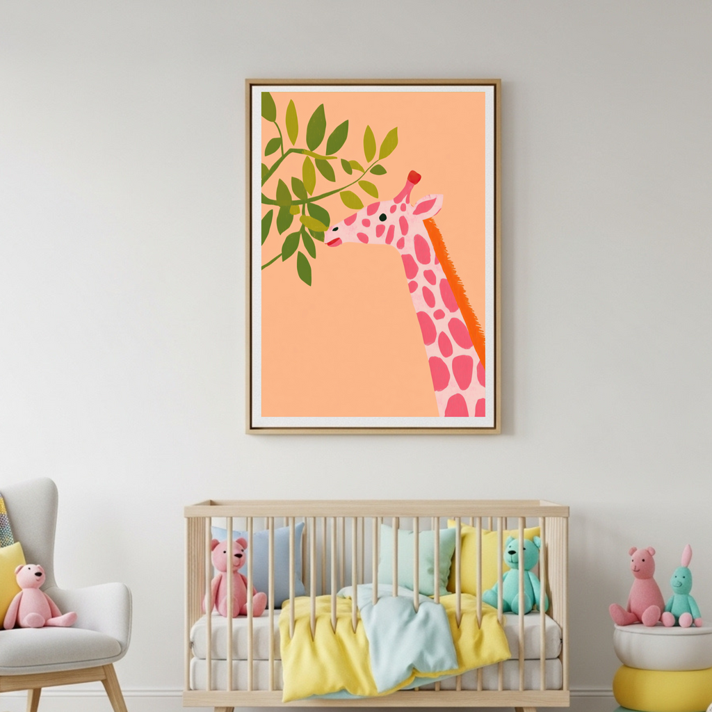 Charming Pink Giraffe Nursery Art Print - Whimsical Animal Poster in Various Sizes
