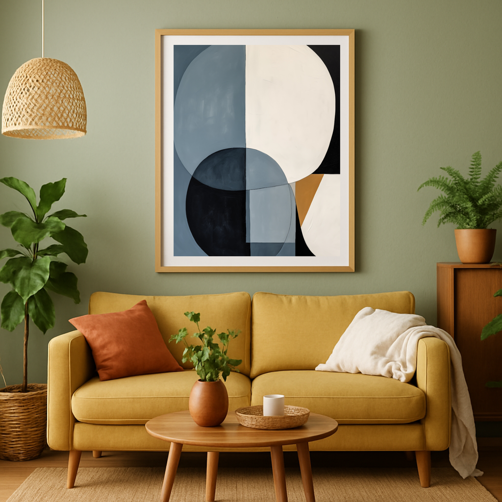 Abstract Blue and Beige Geometric Art Print