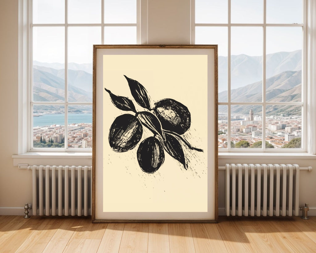 Monochrome Olive Branch Sketch Art Print