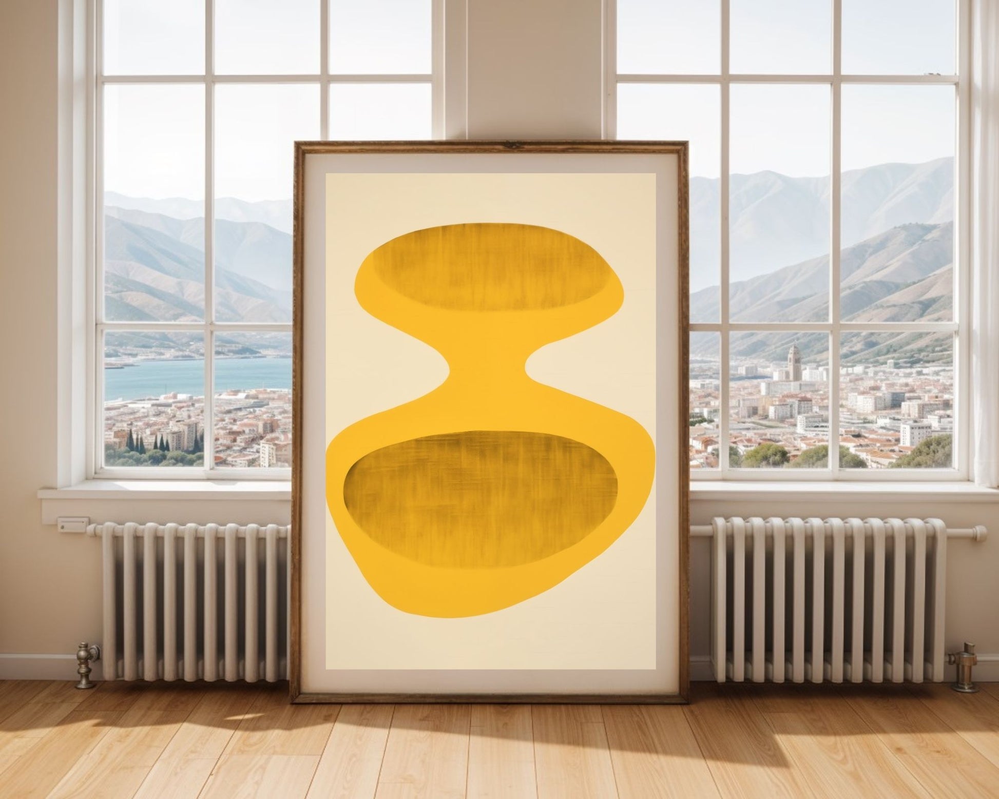 Abstract Yellow Shapes on Beige Art Print