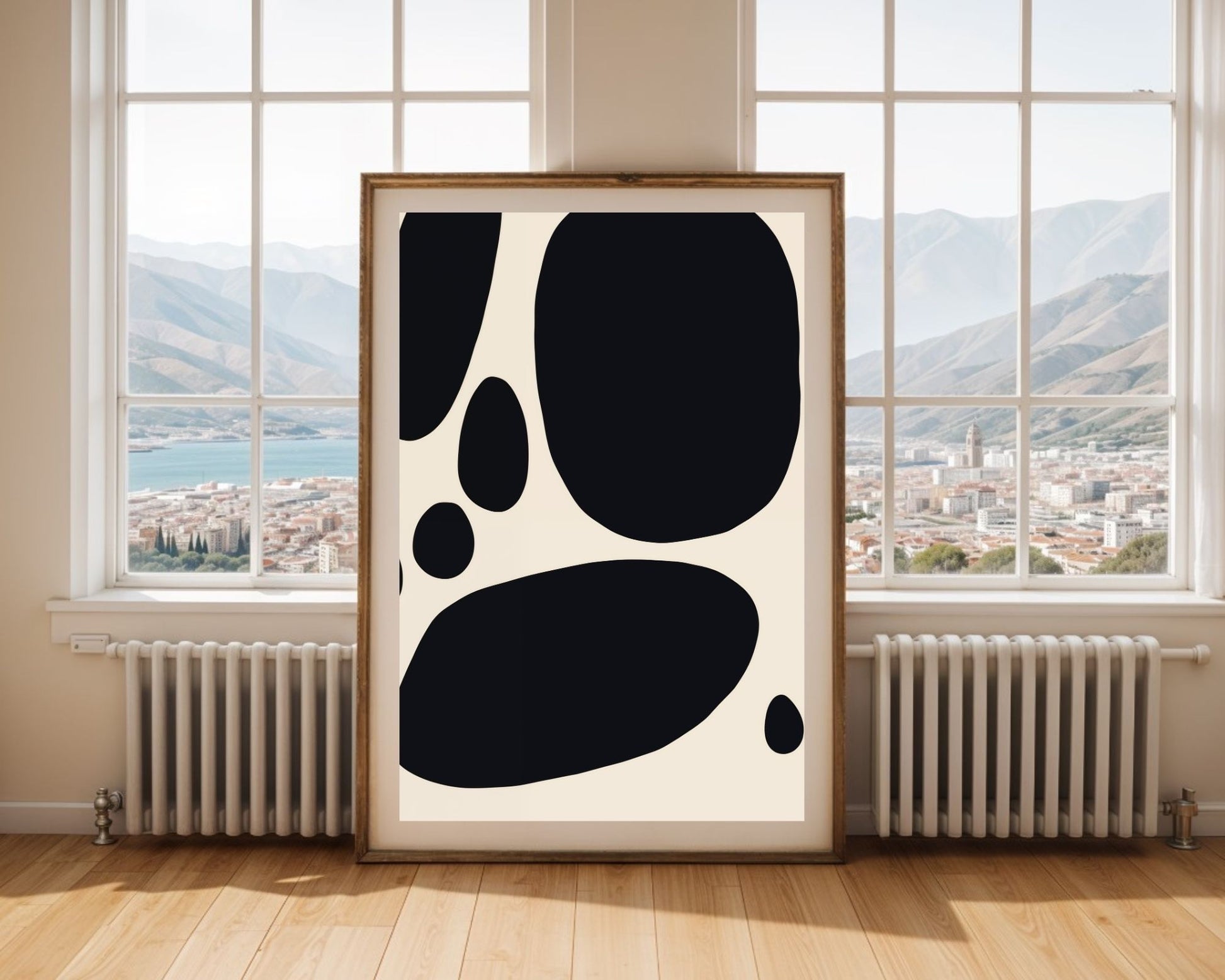 Black Abstract Shapes on Beige Art Print