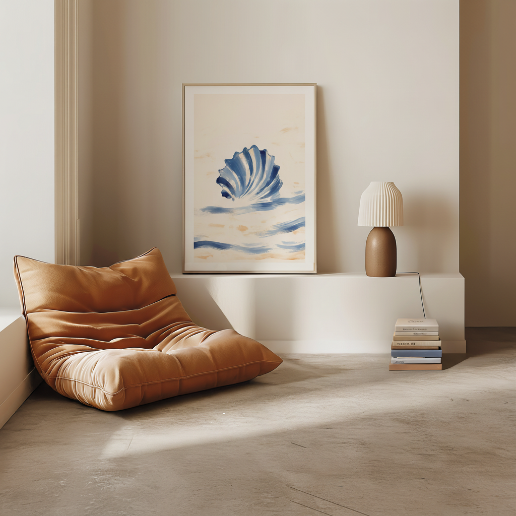 Blue Seashell on Cream Canvas Art Print