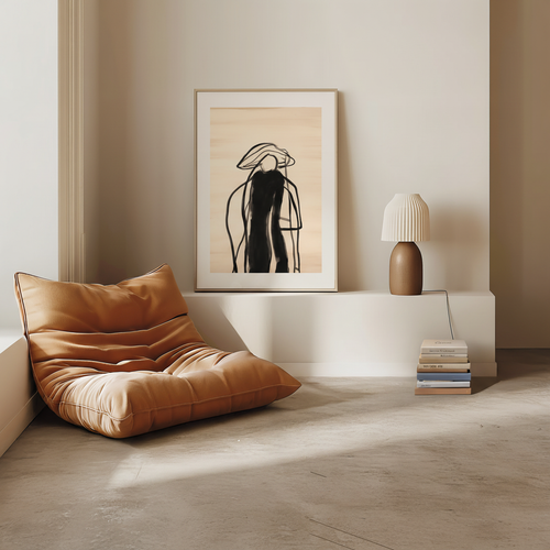 Abstract Black Silhouette on Beige Art Print