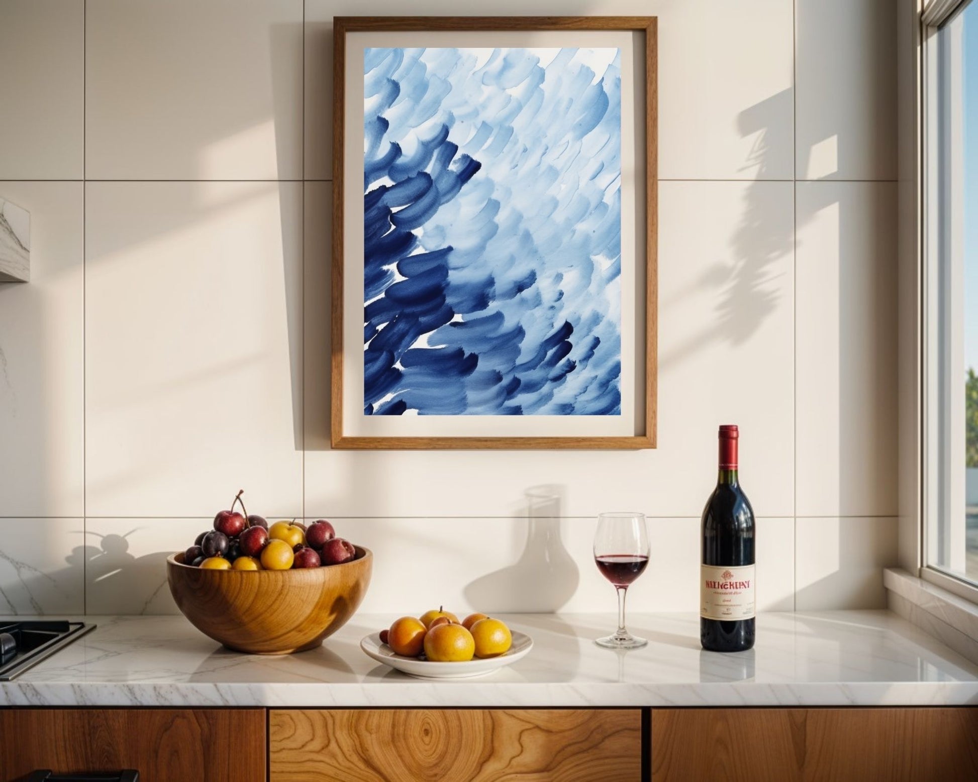 Abstract Blue Brush Strokes Art Print