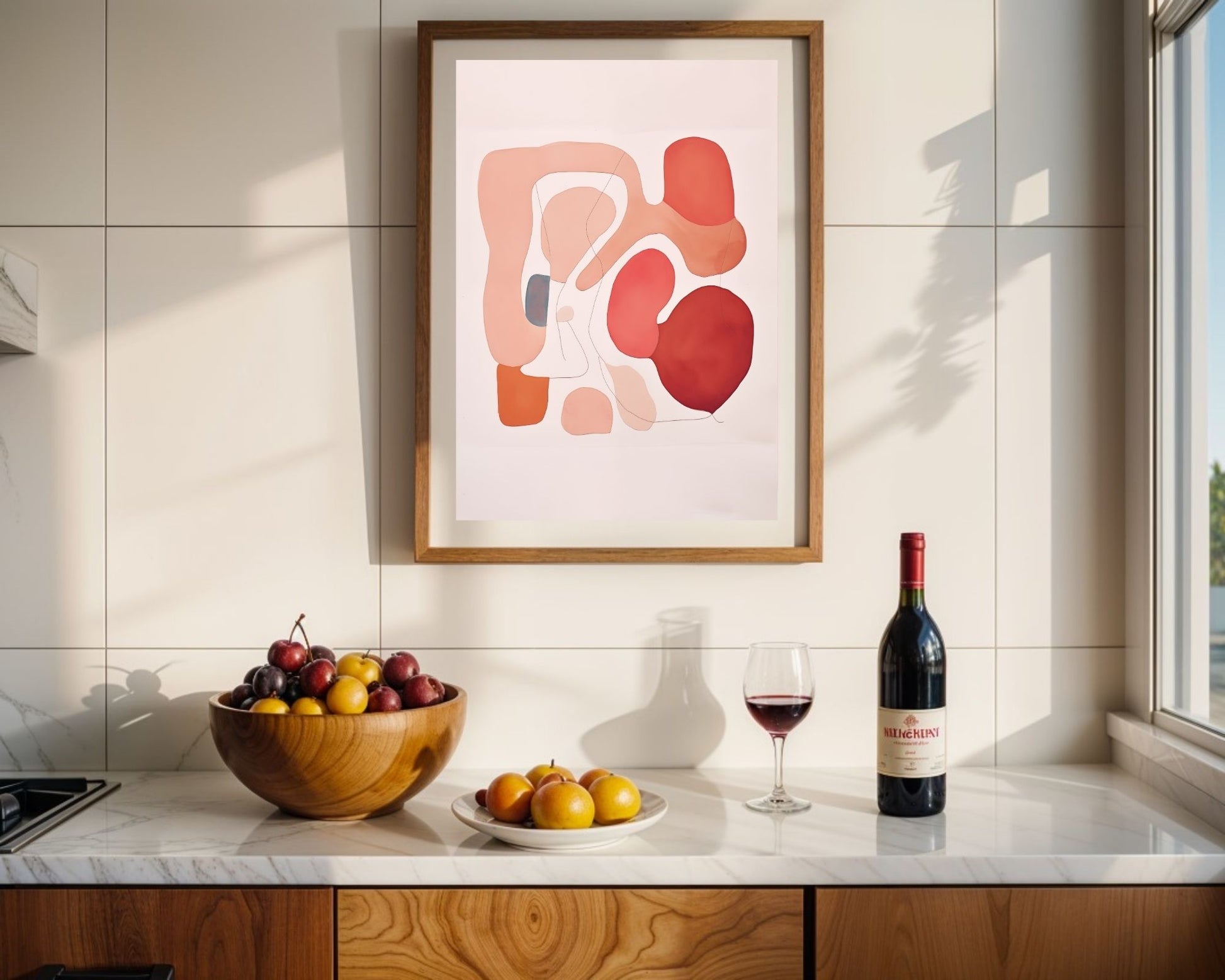 Abstract Red and Peach Shapes Art Print