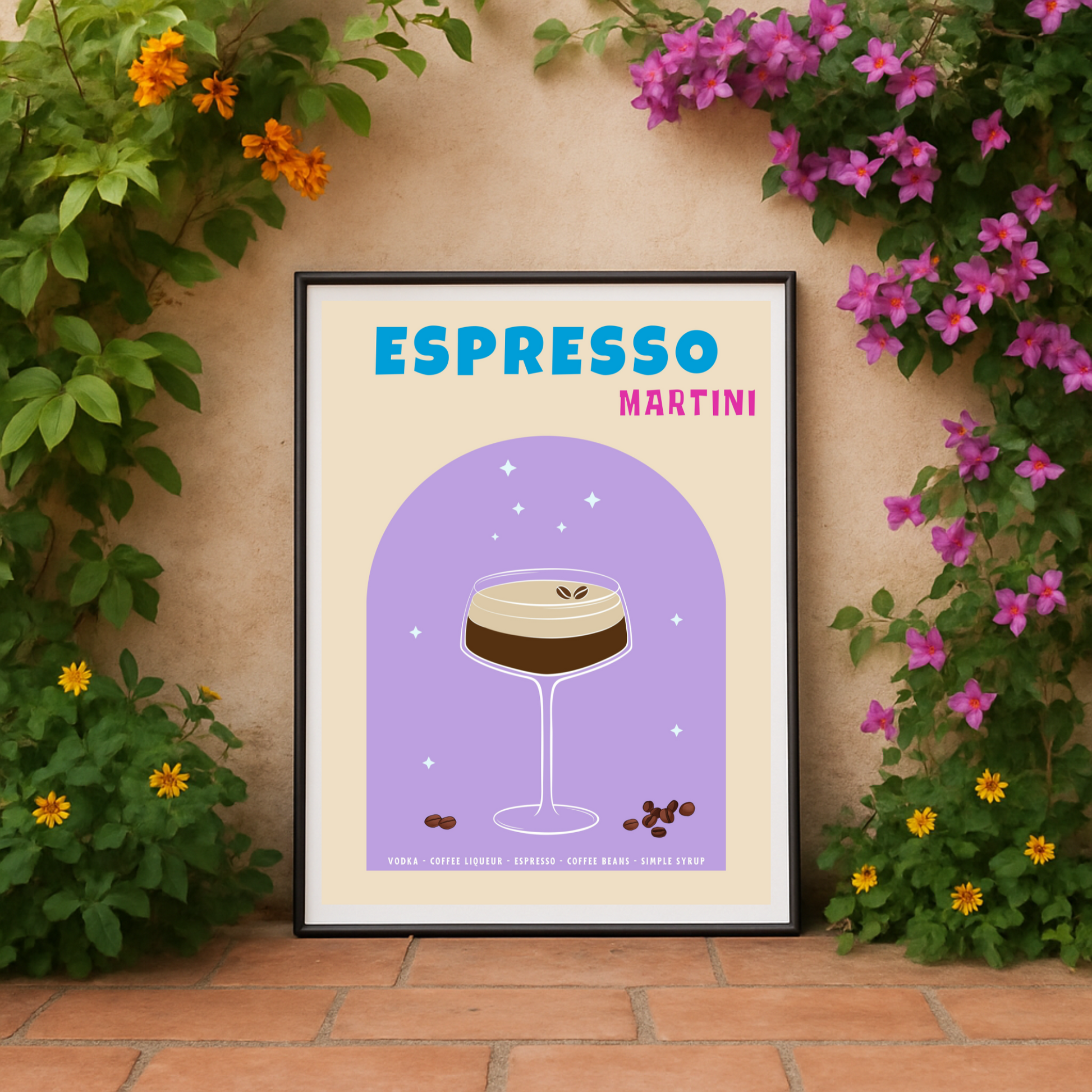 Chic Espresso Martini Cocktail Poster | Retro Kitchen & Bar Cart Art in Vibrant Pop Colors