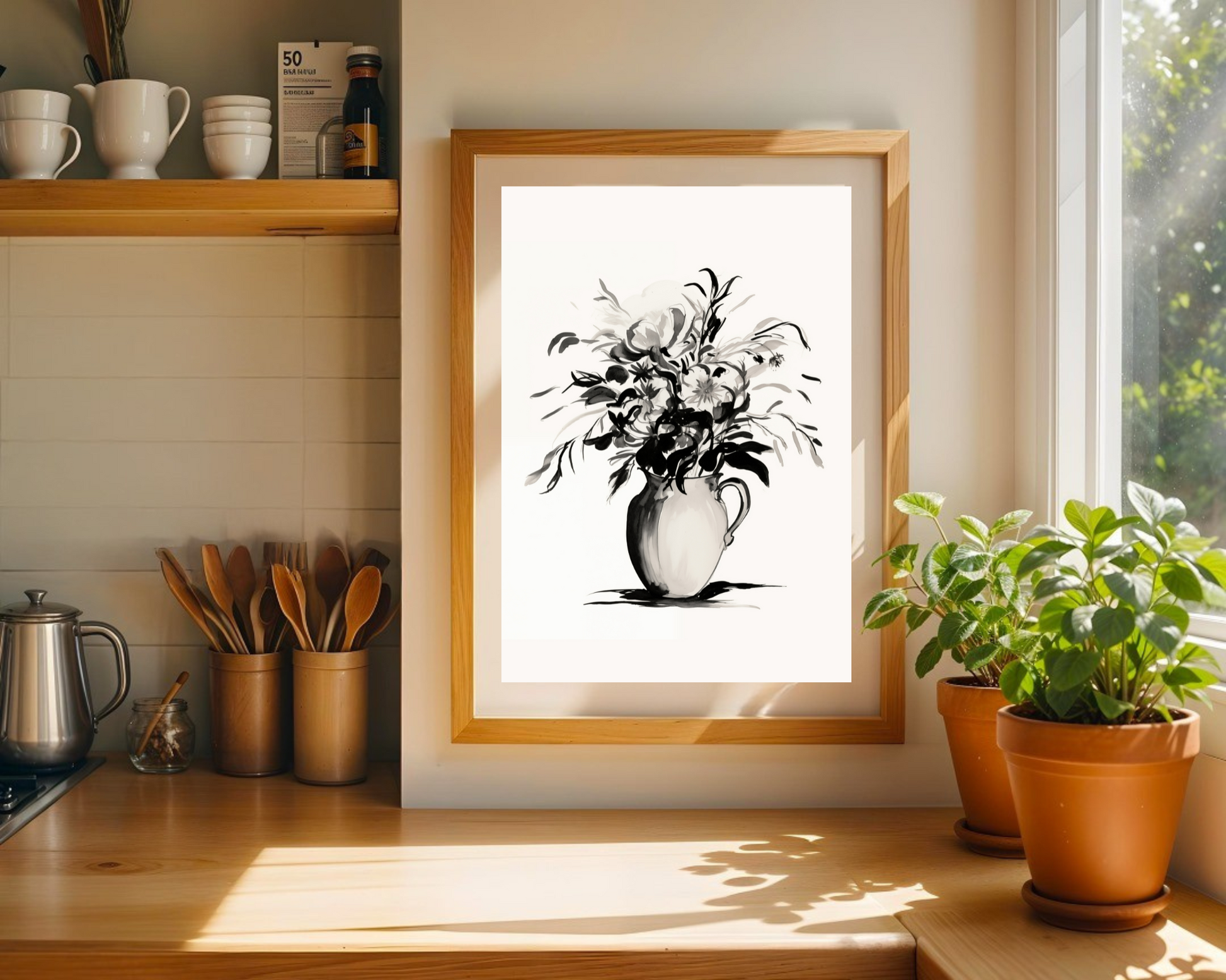 Monochrome Floral Sketch Art Print