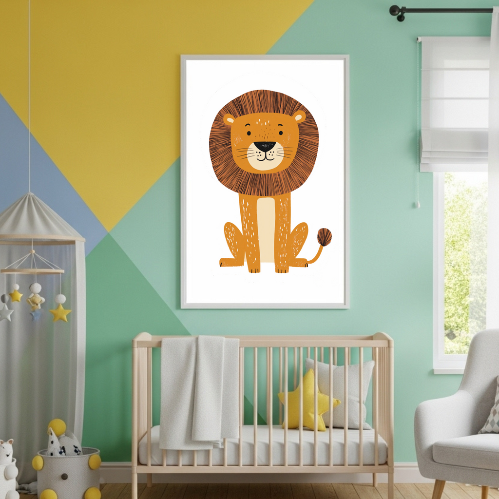 Charming Playful Lion Kids' Room Poster - Adorable Safari Art for Nurseries & Playrooms
