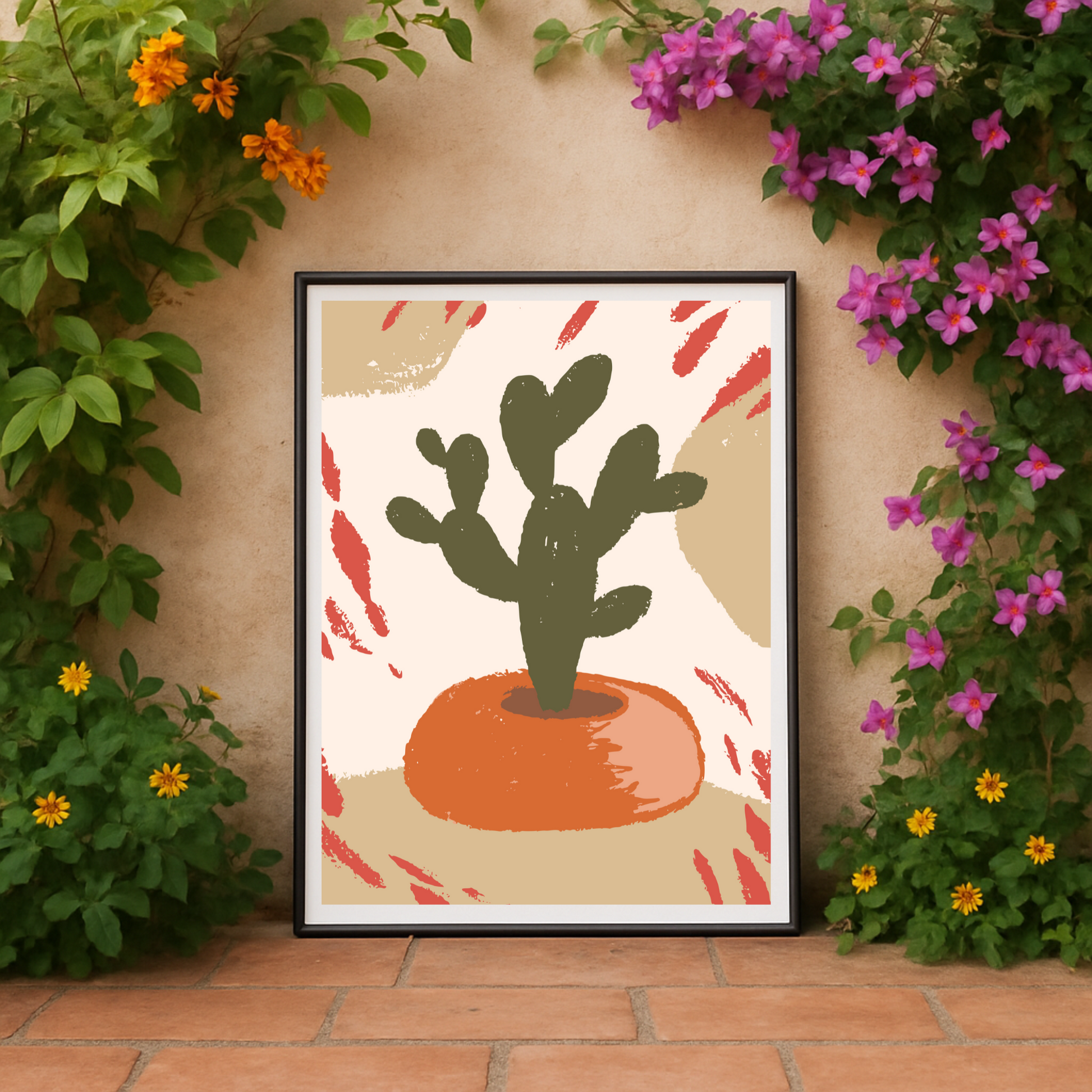 Abstract Desert Cactus Art Poster – Earthy Tones & Terracotta Vibes