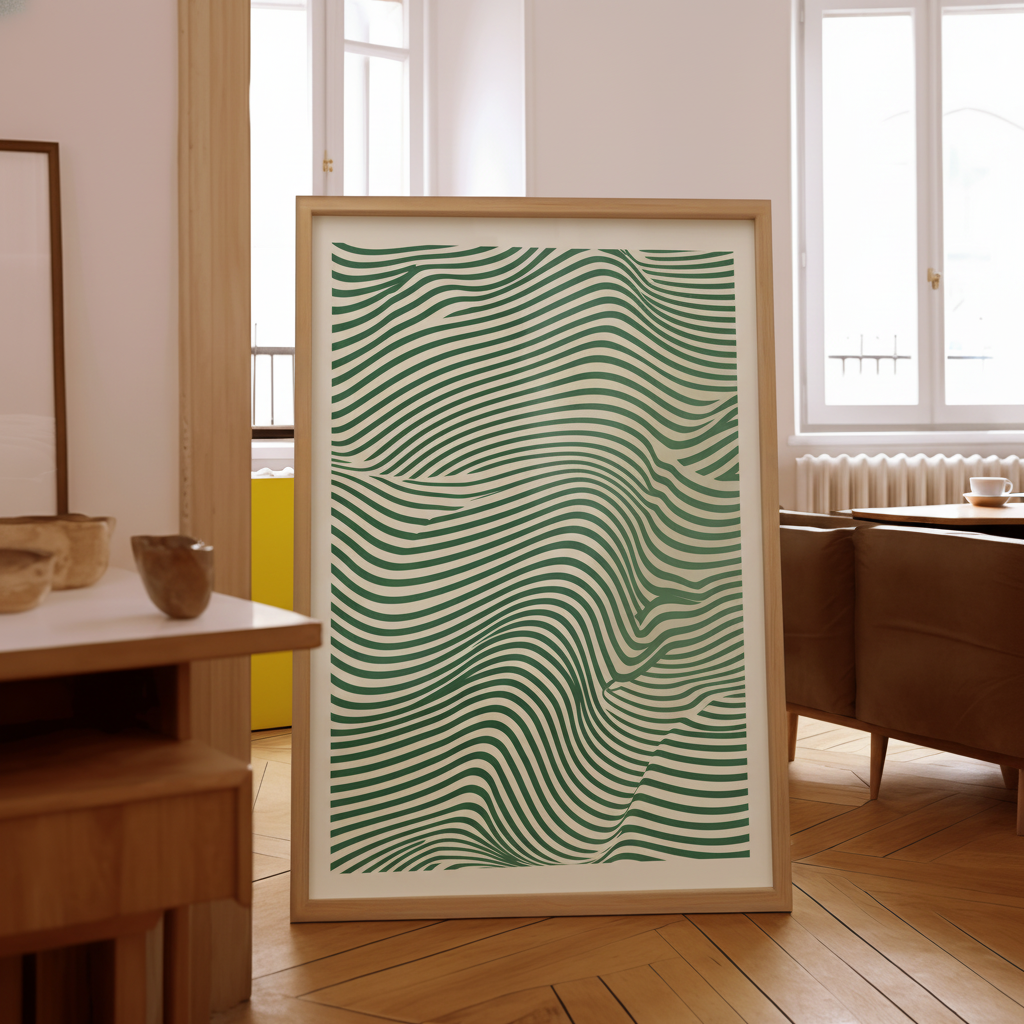 Sage Green Wavy Lines Abstract Art Print