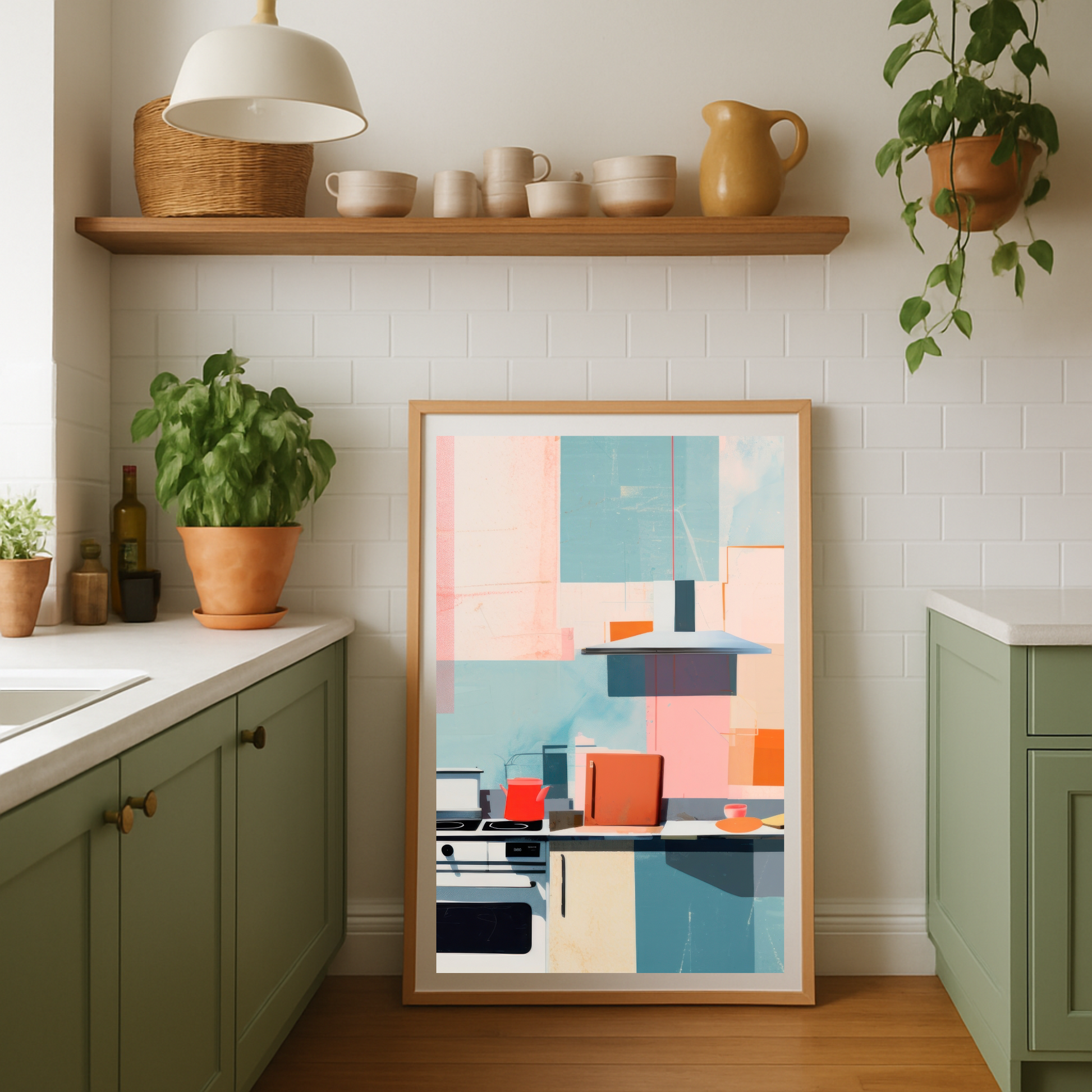 Abstract Mid-Century Kitchen Art Poster – Vibrant Hues, Modern Charm