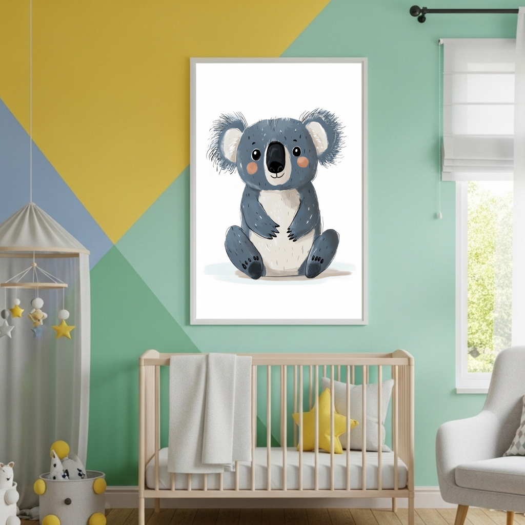Charming Hand-Drawn Koala Bear Art Print - Perfect for Kids' Rooms & Animal Lovers, Available in Multiple Sizes - Classic Matte Paper Wooden Framed Poster