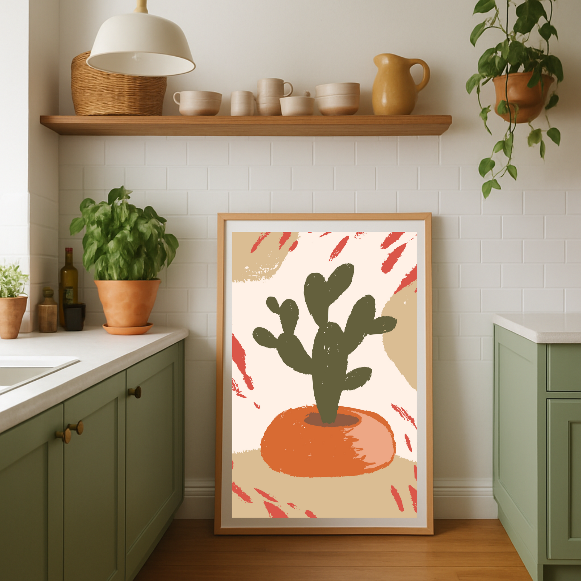 Abstract Desert Cactus Art Poster – Earthy Tones & Terracotta Vibes