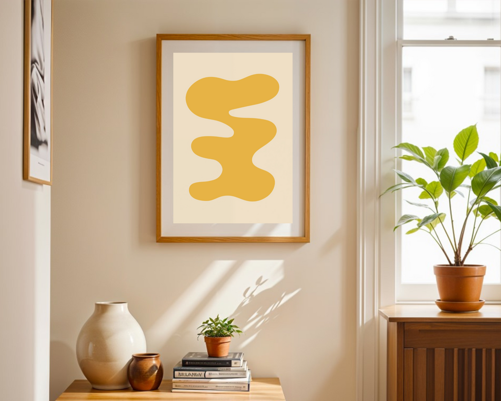 Abstract Yellow Form on Beige Canvas Art Print