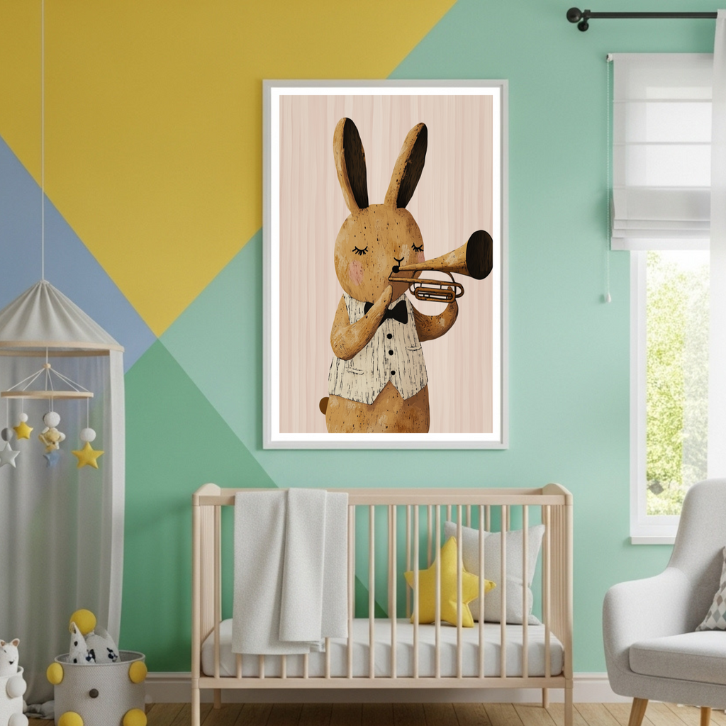 Charming Jazz Bunny Poster: Whimsical Woodland Animal Art in Various Sizes