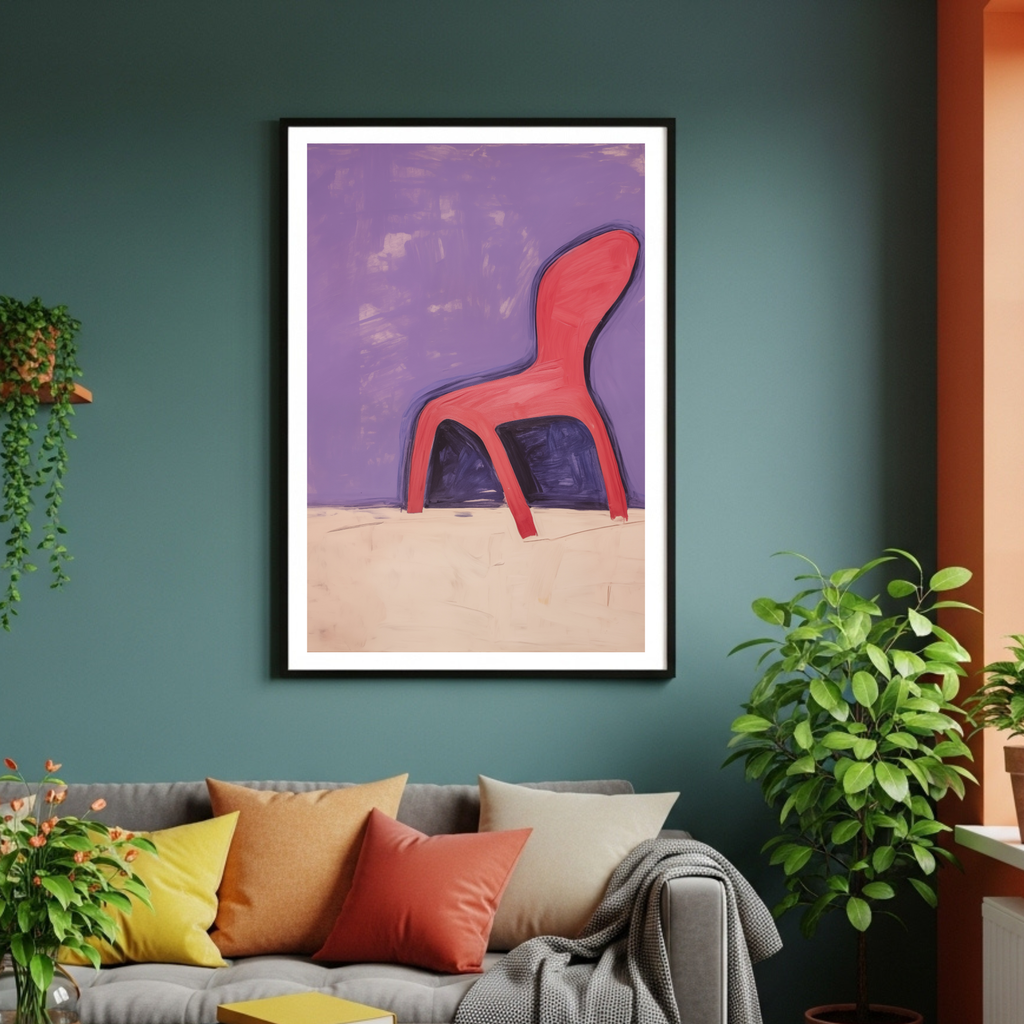 Abstract Red Chair on Purple Canvas Art Print