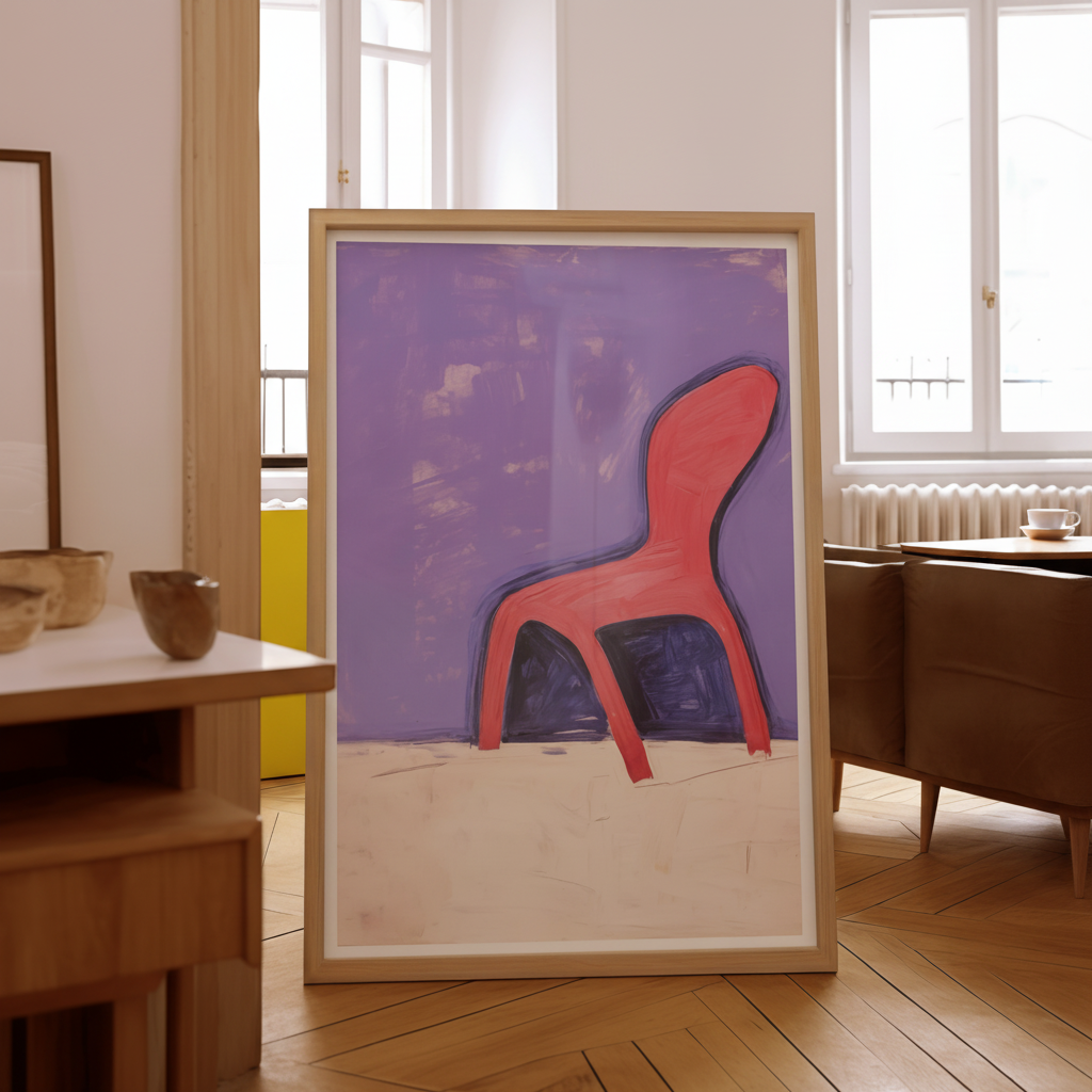 Abstract Red Chair on Purple Canvas Art Print