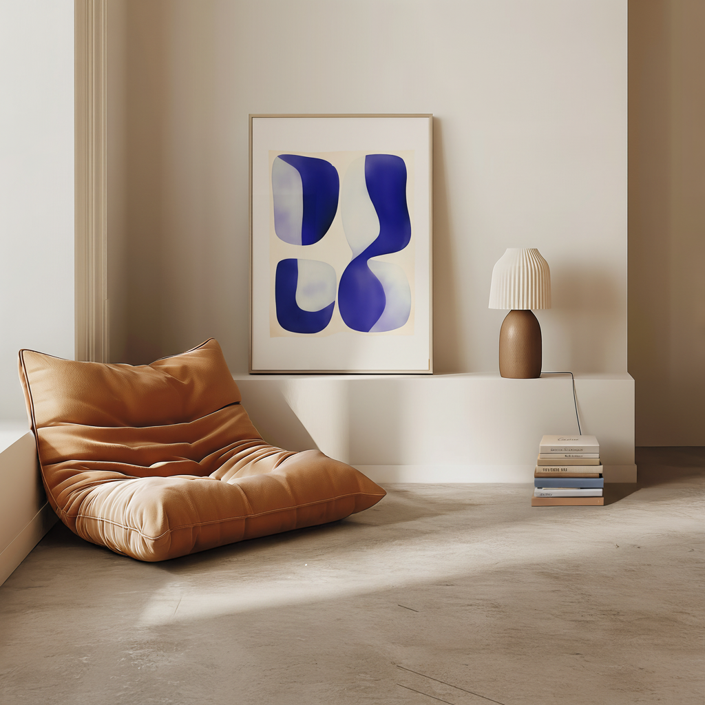 Abstract Blue and White Shapes Art Print