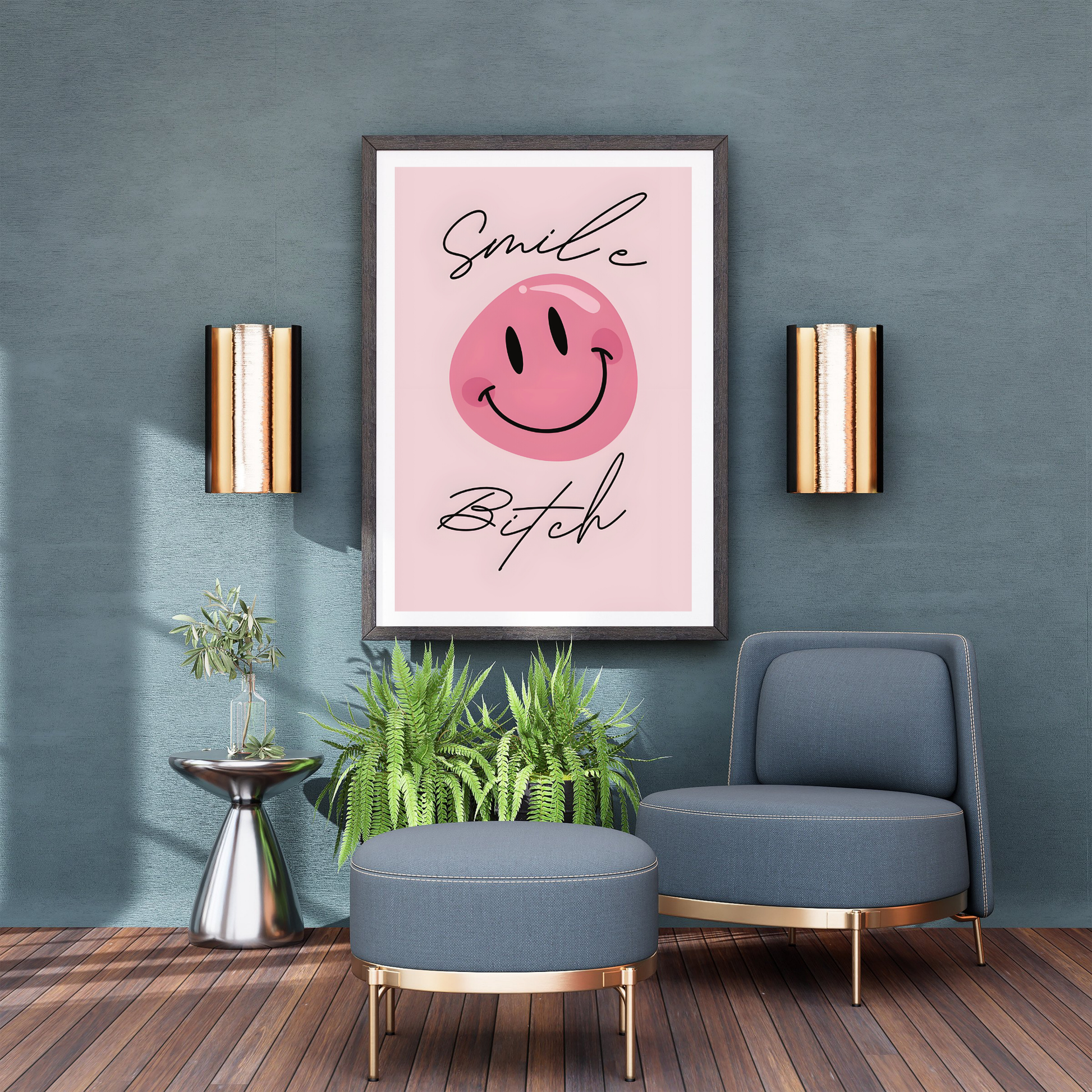 Sassy Pink Smiley Face "Smile Bitch" Poster | Fun, Edgy Wall Art for Modern Spaces