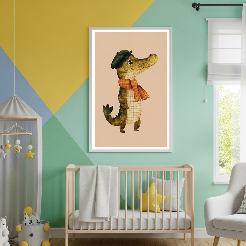 Charming Dapper Alligator in Beret & Scarf Children's Poster