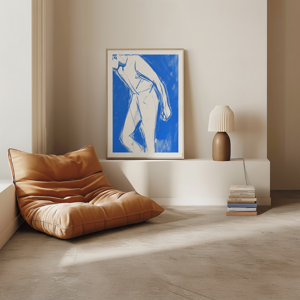 Abstract Blue Figure Drawing Art Print