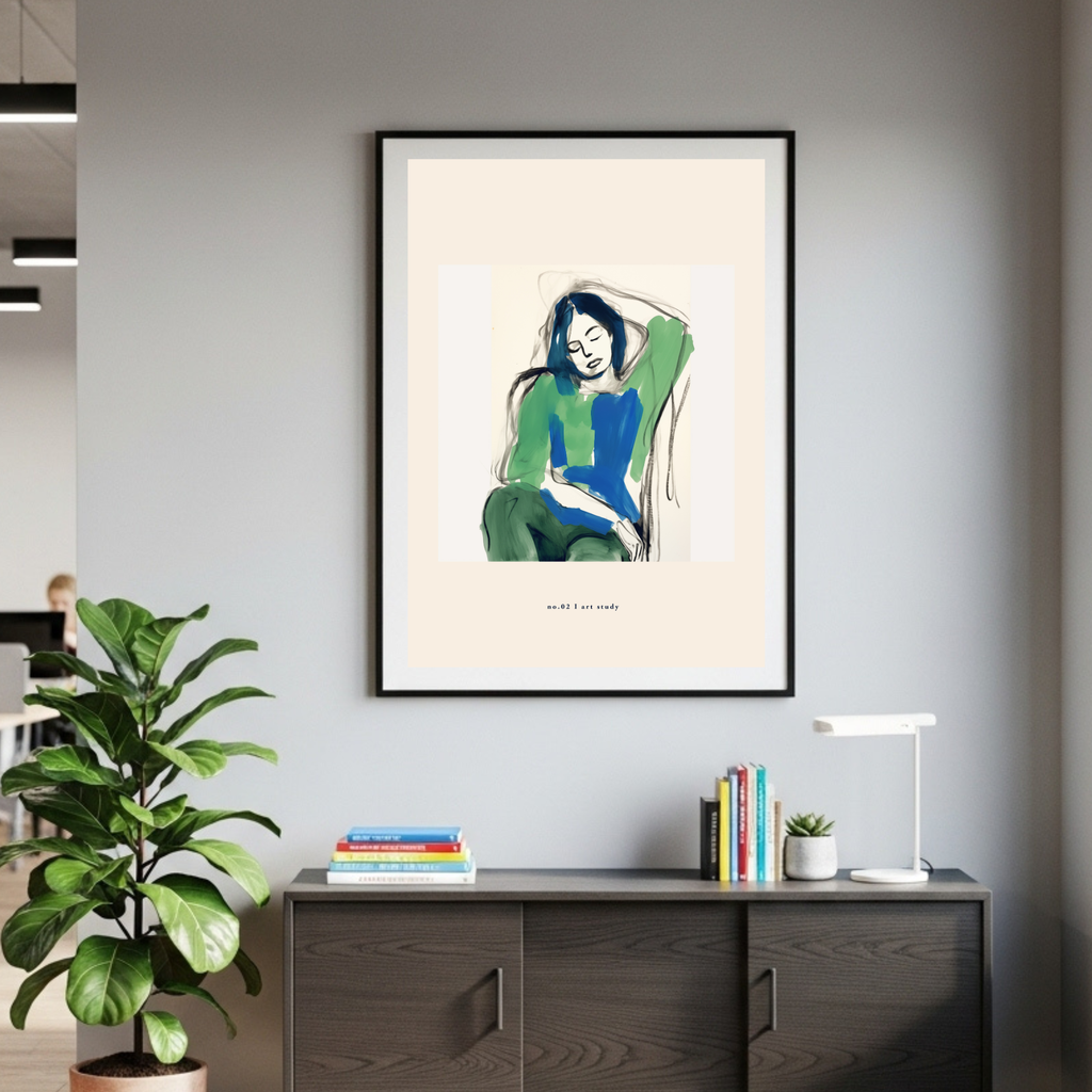 Abstract Blue and Green Portrait Art Print