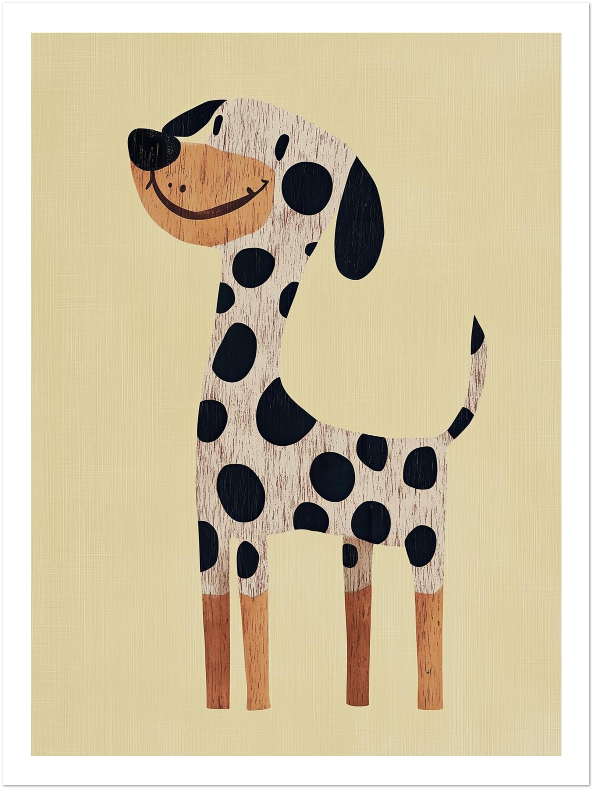 Charming Spotted Dalmatian Dog Art Print - Whimsical Wooden Style Poster