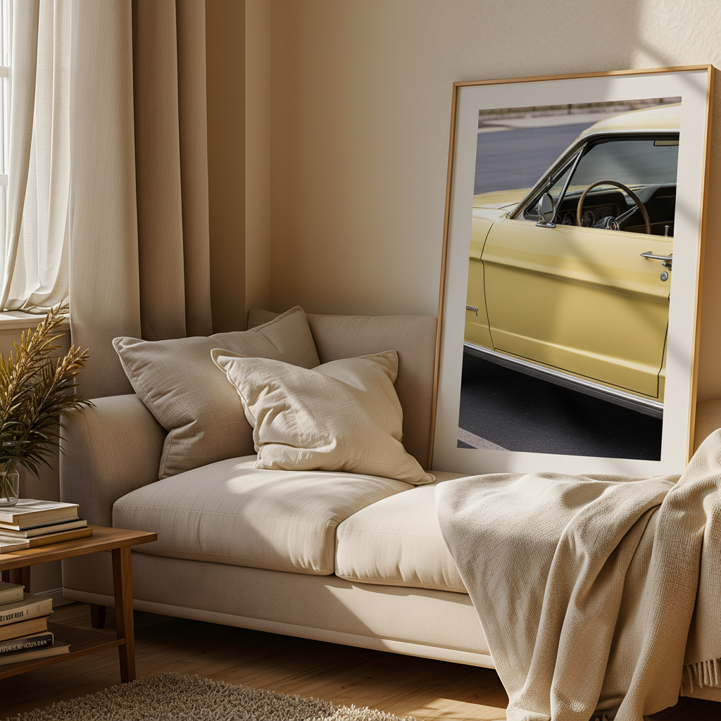 Classic Pastel Yellow Vintage Car Poster - Nostalgic American Muscle Car Art Print