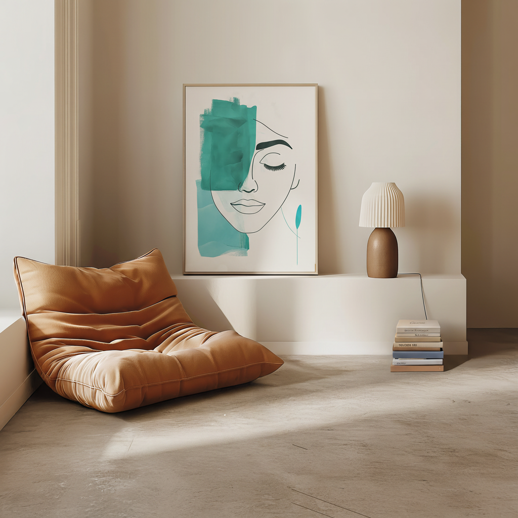 Abstract Woman Face Blue Art Print Poster