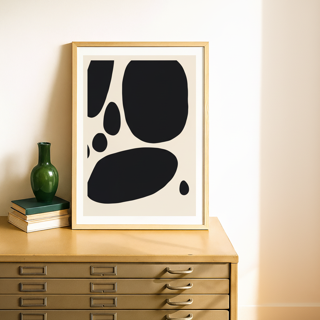 Black Abstract Shapes on Beige Art Print